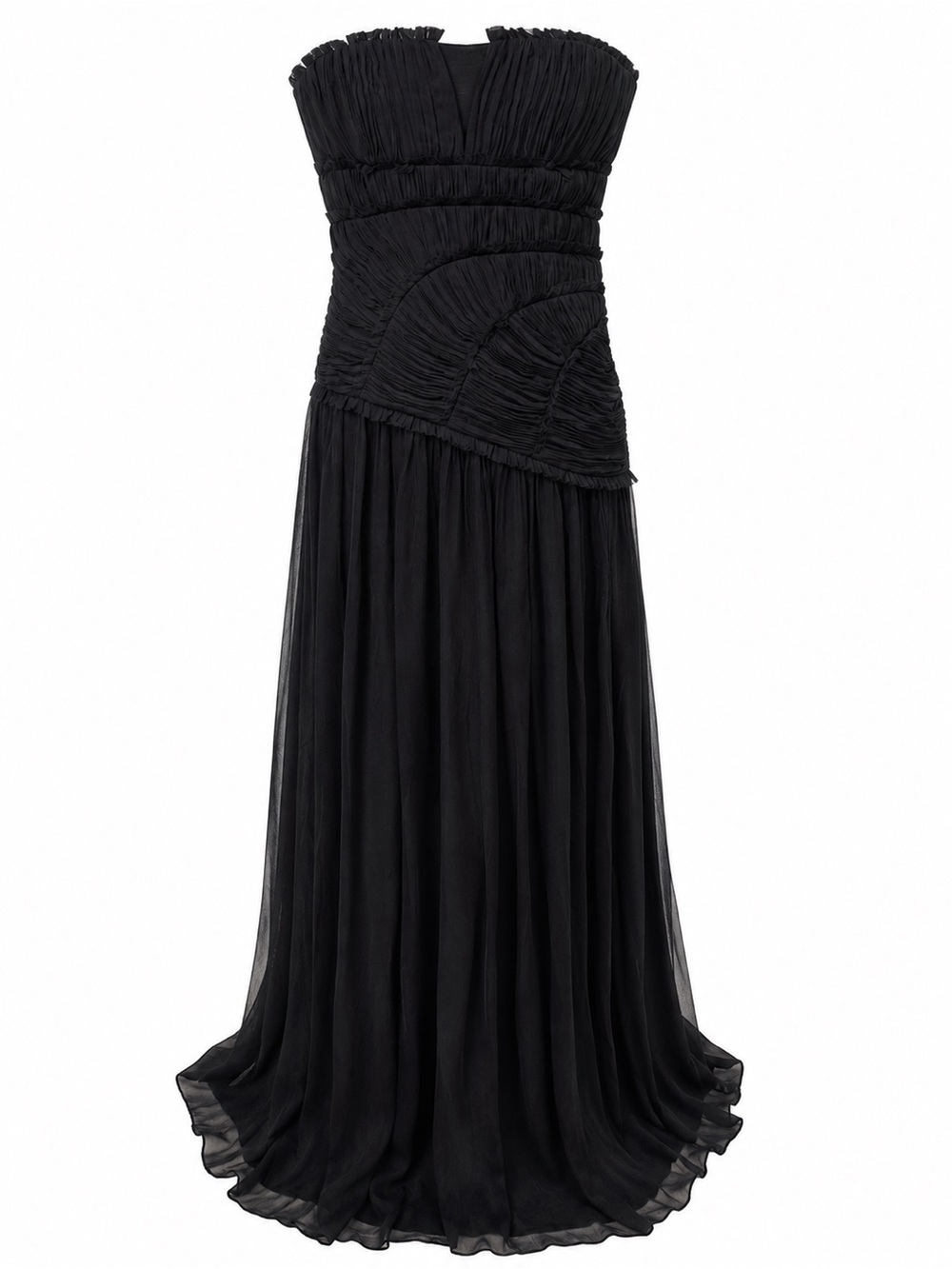 BCBGMAXAZRIA Silk Chiffon Strapless Gown 4 NWT Flawed Whimsygoth Ruched Maxi